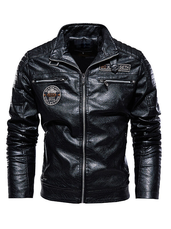 Mens Casual PU Faux Leather Motorcycle Jacket