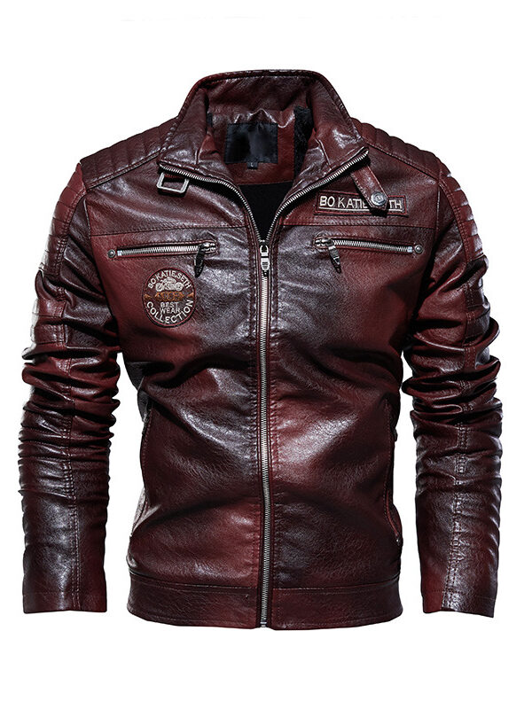 Mens Casual PU Faux Leather Motorcycle Jacket