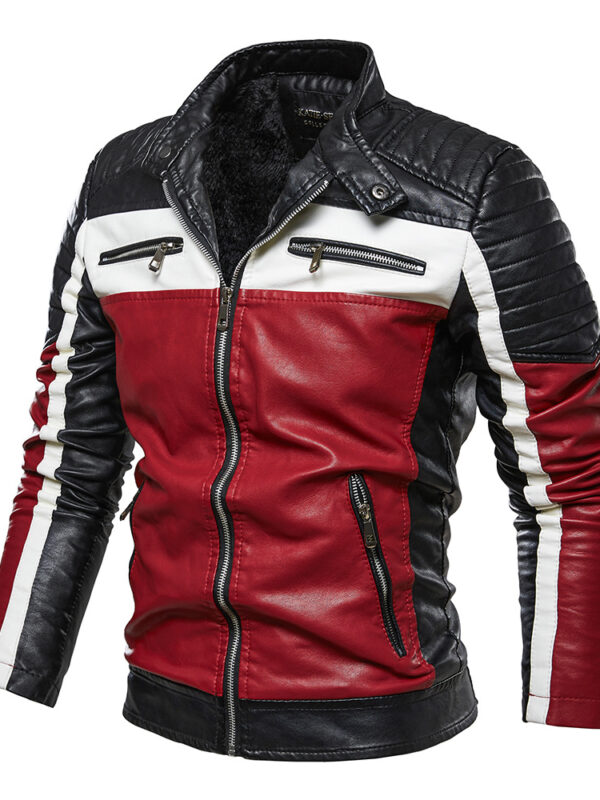 Color Block PU Faux Leather Motorcycle Jacket
