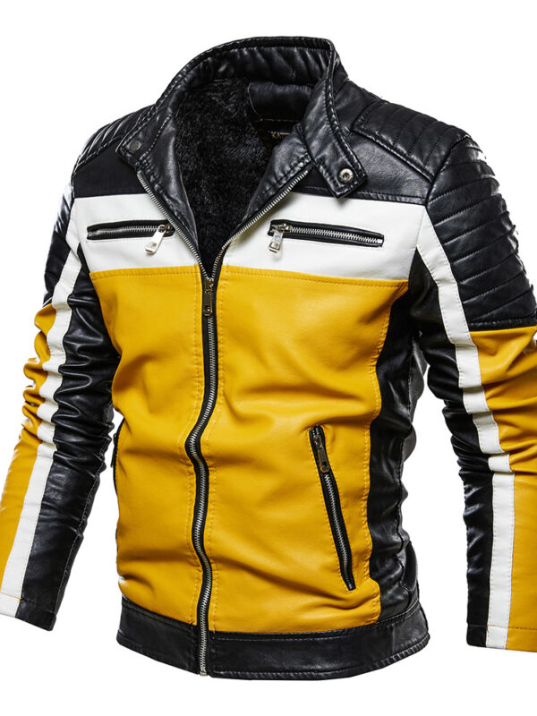 Color Block PU Faux Leather Motorcycle Jacket