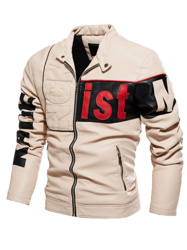 Color Block Faux Leather Motorcycle Jacket