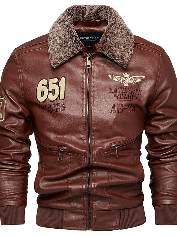 Men's Warm Faux Leather Motorcycle Lapel Jacket