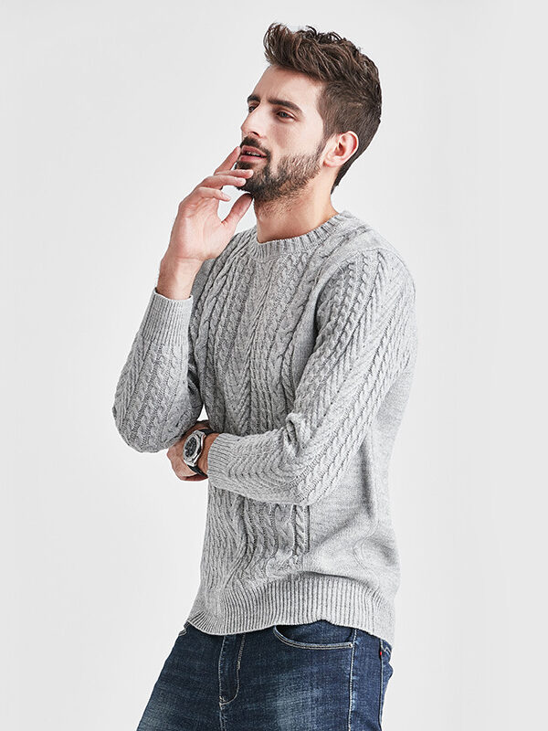 Men's Jacquard Cable Fit Crew Neck Sweater