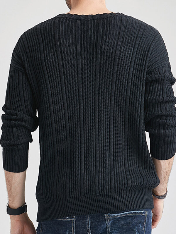 Men's Solid Ribbed Loose Crew Neck Sweater