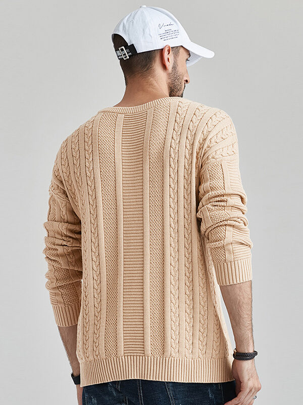 Mens Solid Ribbed Bottoming Crew Neck Sweater
