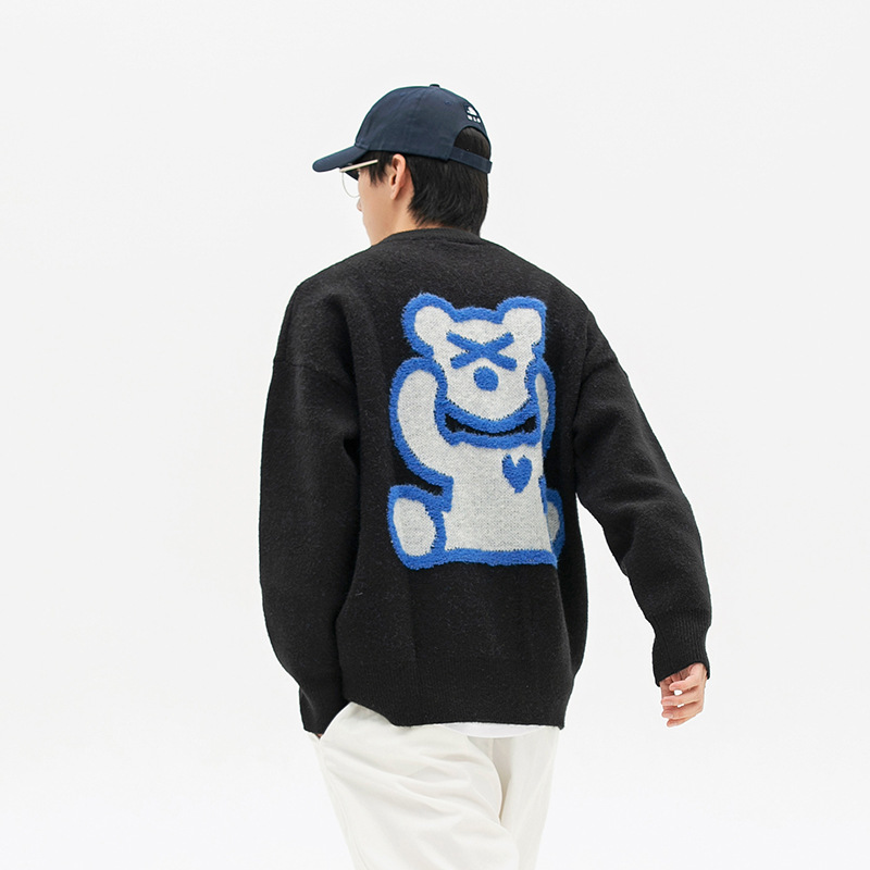 Retro Pullover Bear Jacquard Loose Sweater