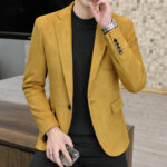 Men's Casual Suede Blazer Jacket 1 Button Suit