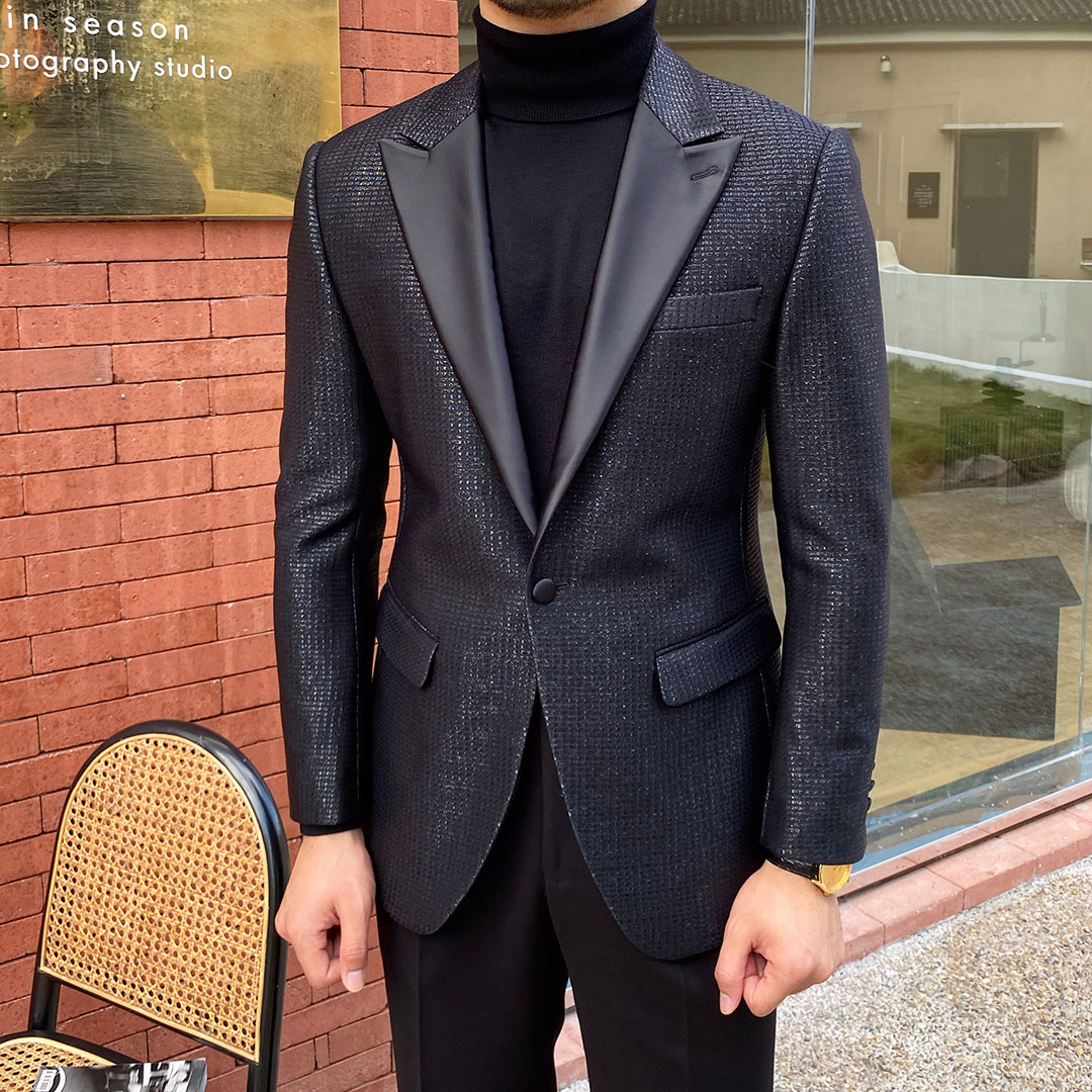 Men's Black Sequin Suit Single Sreasted Suit