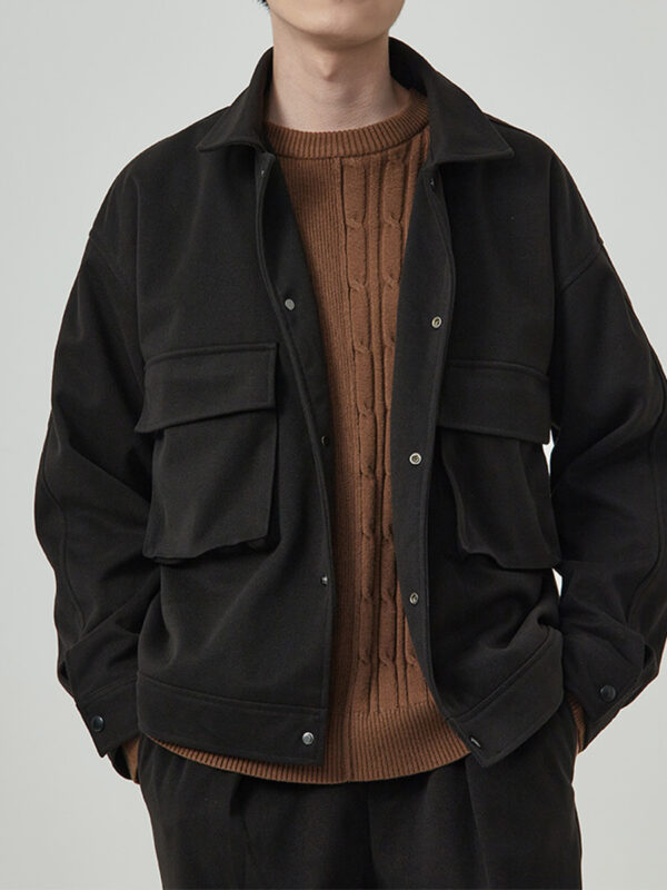 Men's Casual Cargo Woolen Suit Blazer Jacket