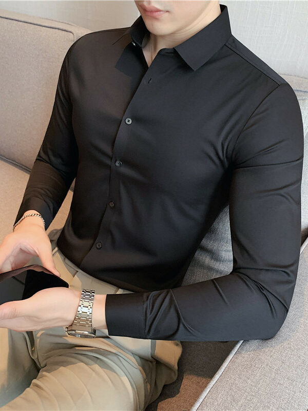 Men's Solid Elastic Fashion Long Sleeve Shirt