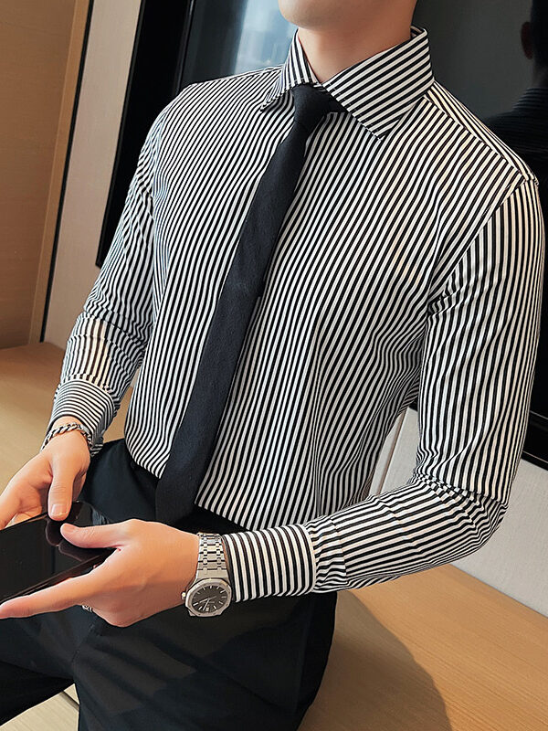 Striped Elastic Color Block Long Sleeve Shirt