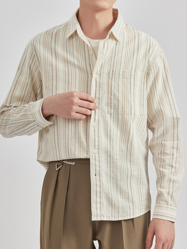 Men's Striped Pocket Decor Long Sleeve Shirt