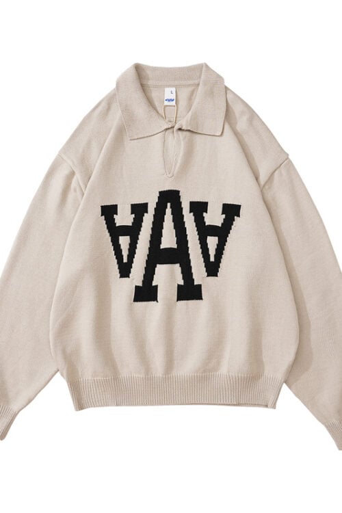 Men's Letters Loose Polo Neck Sweater