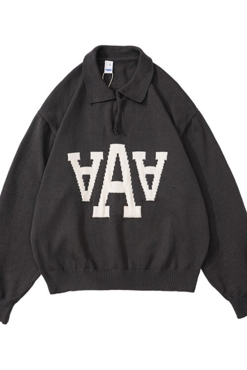 Men's Letters Loose Polo Neck Sweater