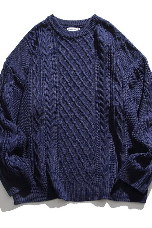 Men's Casual Retro Solid Cable Loose Sweater