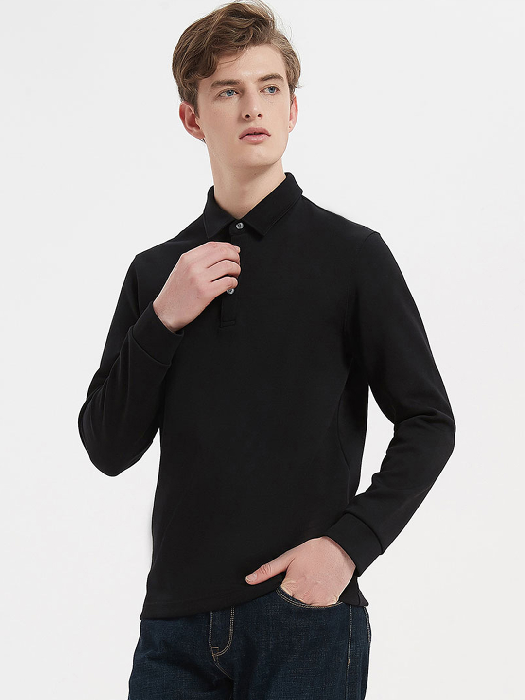 Men's Easy Care Solid Long Sleeve Polo Shirt