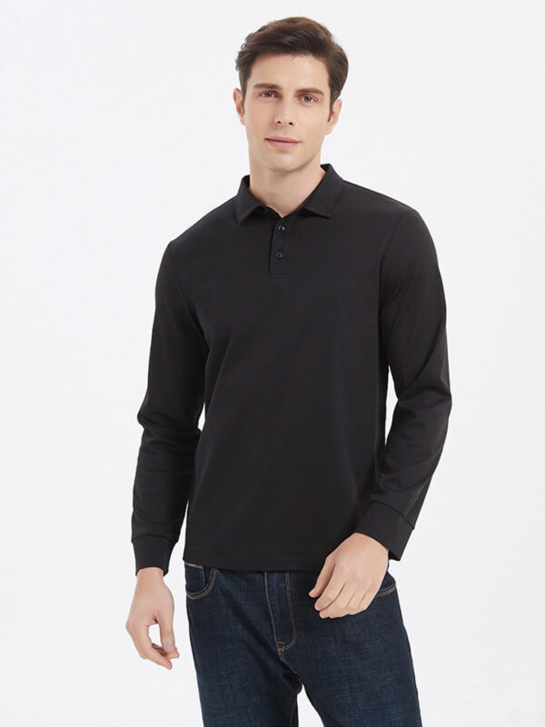 Men Casual Button Front Long Sleeve Polo Shirt