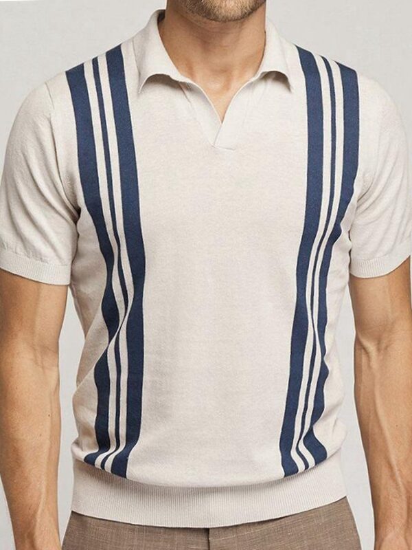 Men's Striped Knit Short Sleeve Polo Shirt