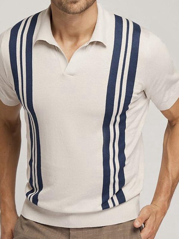 Men's Striped Knit Short Sleeve Polo Shirt