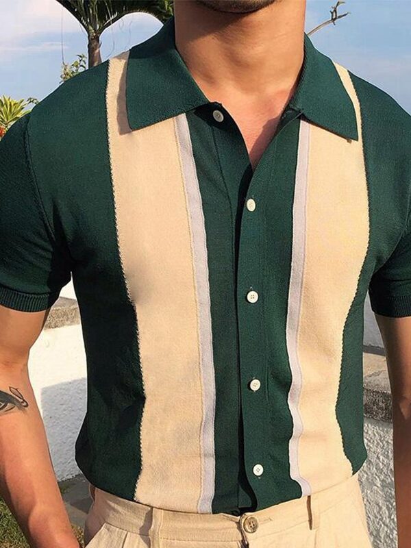 Men's Contrast Color Knit Polo Shirt