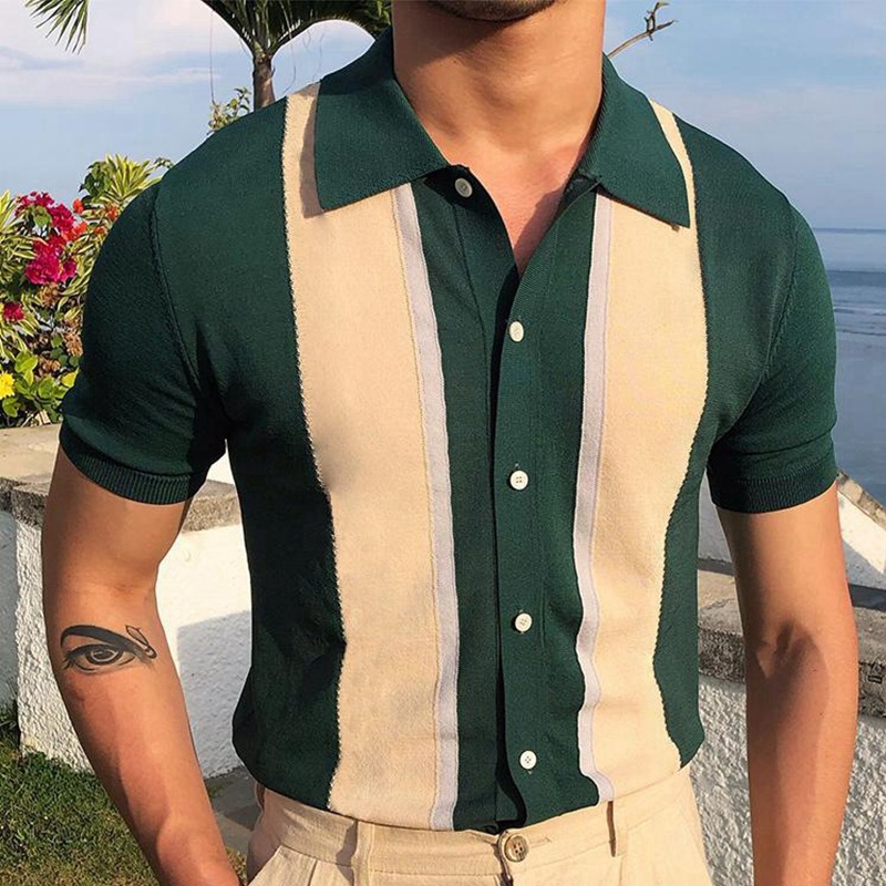 Men's Contrast Color Knit Polo Shirt