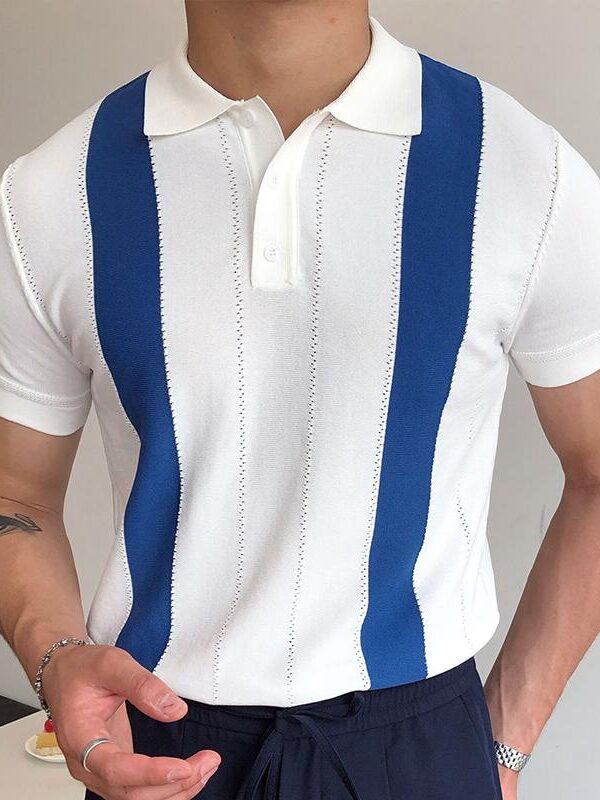 Men's Business Striped Knit Polo Shirt
