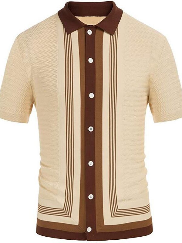 Men's Business Striped Knit Lapel Polo Shirt
