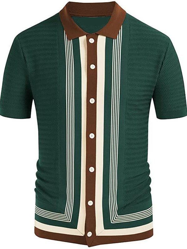 Men's Business Striped Knit Lapel Polo Shirt
