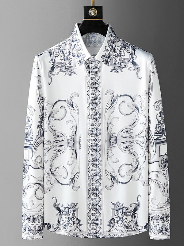 Men's Floral Print Slim Long Sleeve Shirt