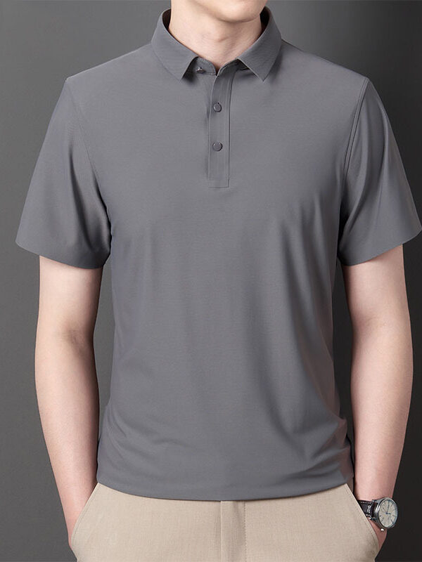 Men's Solid Ice Silk Elastic Polo Shirt