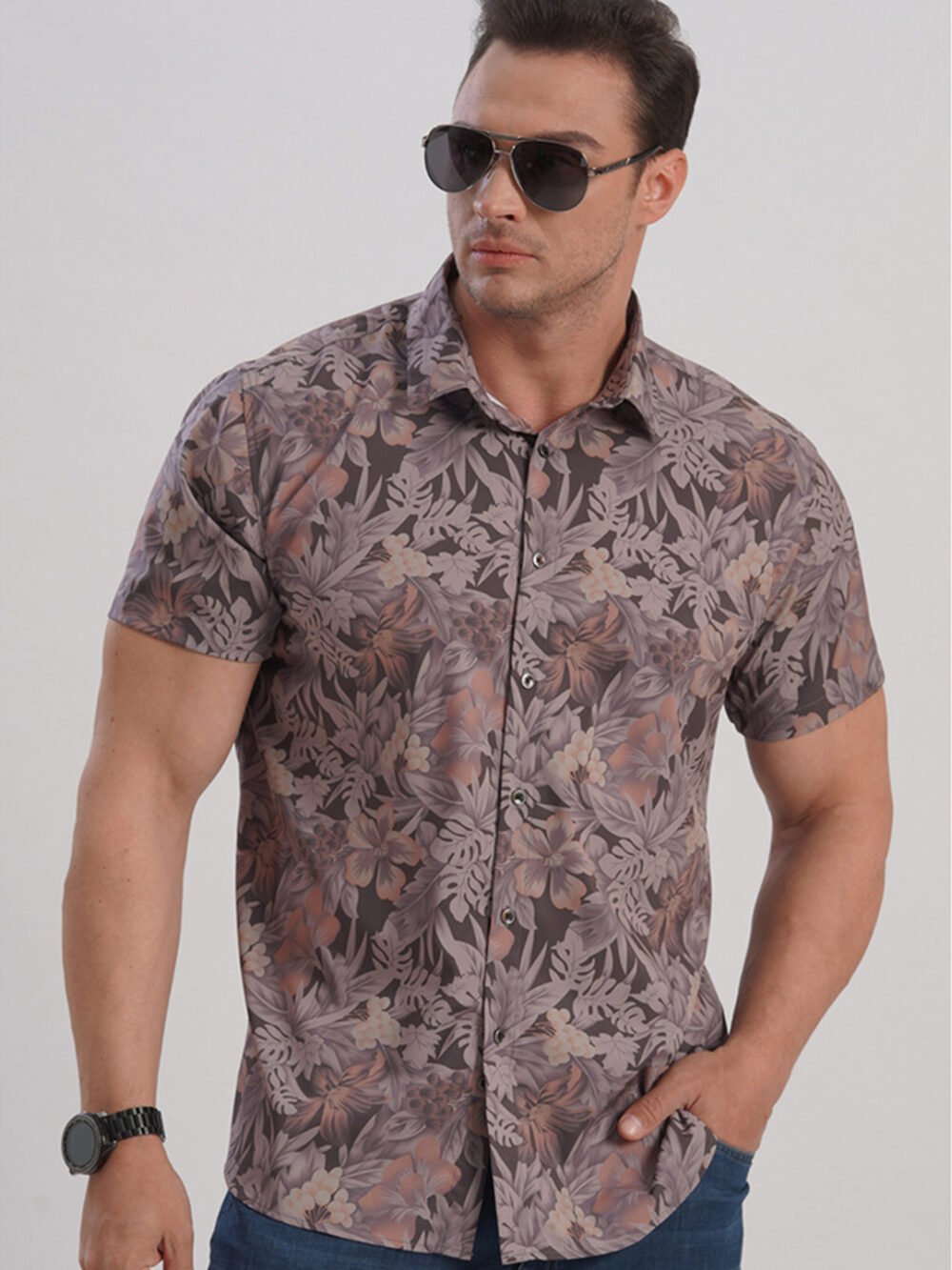 Men's 2023 Elastic Floral Print Loose Shirt