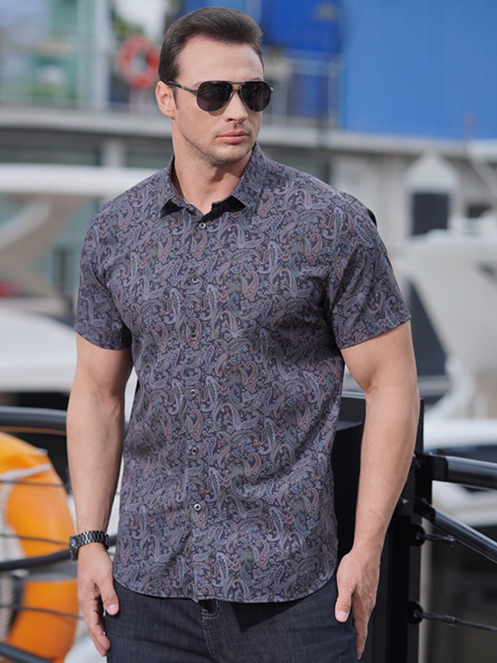 Men's 2023 Elastic Floral Print Loose Shirt