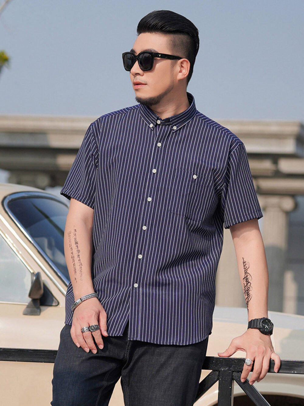 Men's 2023 Plus Size Striped Button Shirt