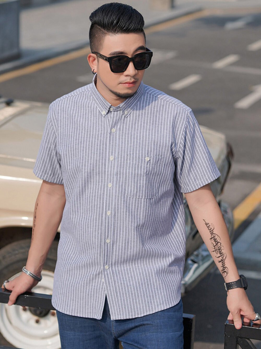 Men's 2023 Plus Size Striped Button Shirt