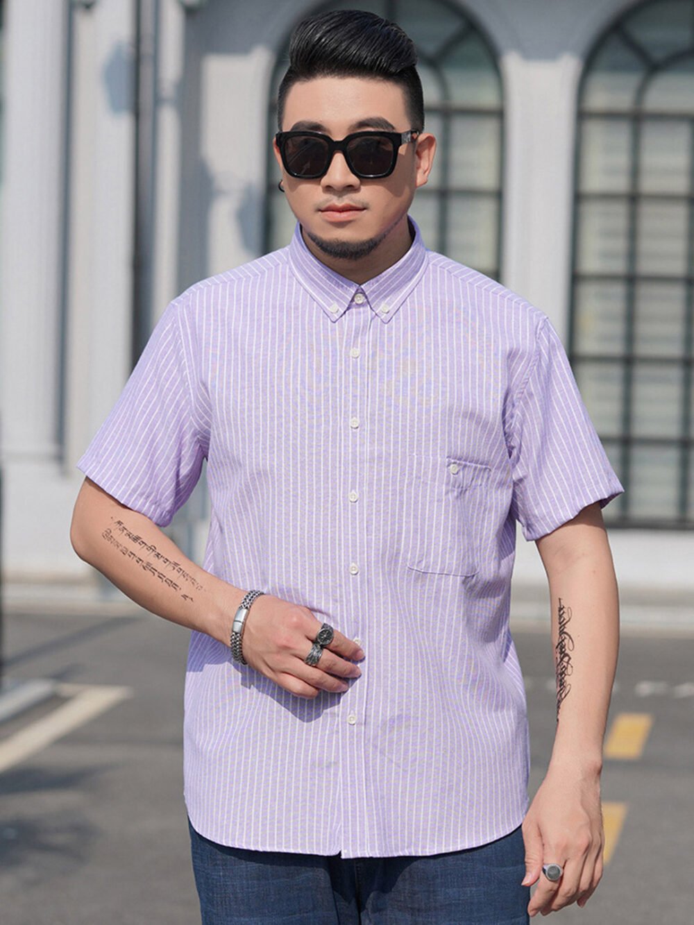 Men's 2023 Plus Size Striped Button Shirt