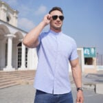 Men 2023 Plus Size Striped Stand Collar Shirt