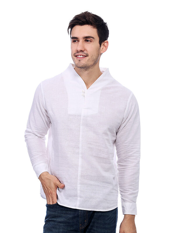 Men's Retro Linen Solid Long Sleeve Shirt