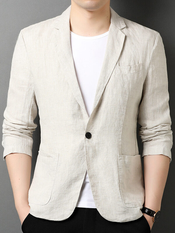 Men Solid Simple Sport Coat Linen Suit Blazer
