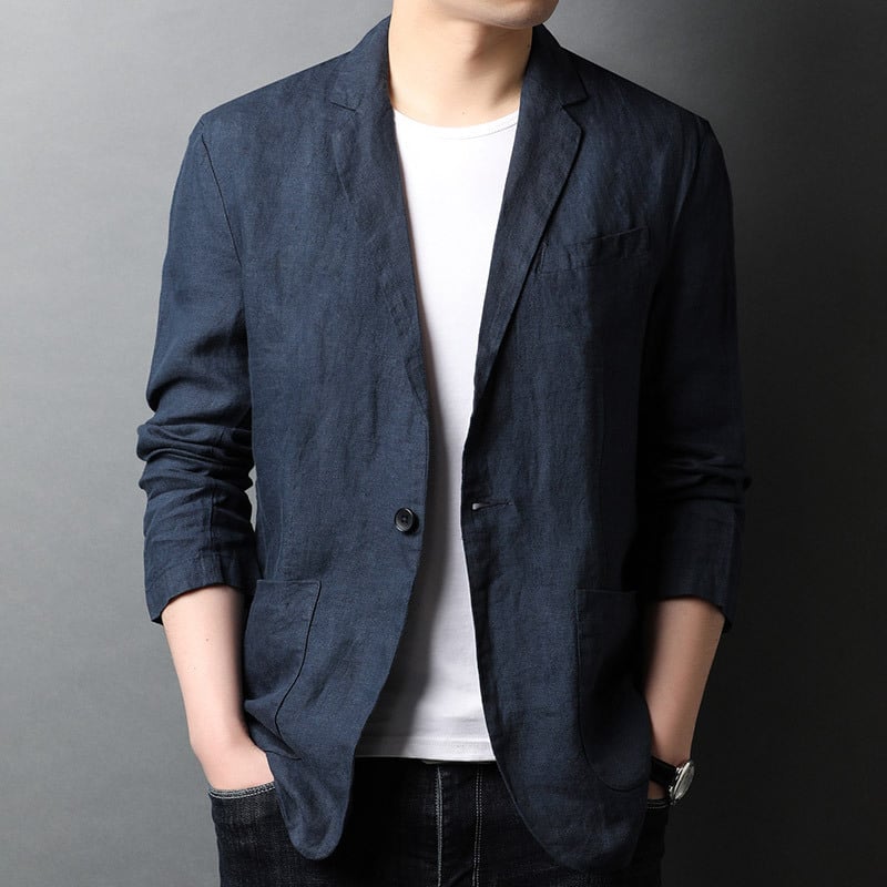Navy linen-blend casual blazer color option