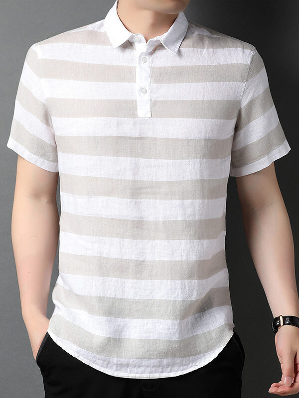 Men's 2023 Striped Jacquard Linen Polo Shirt