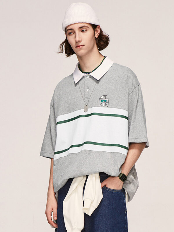 Men Retro Streetwear Splice Loose Polo Shirt