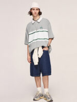 Men Retro Streetwear Splice Loose Polo Shirt