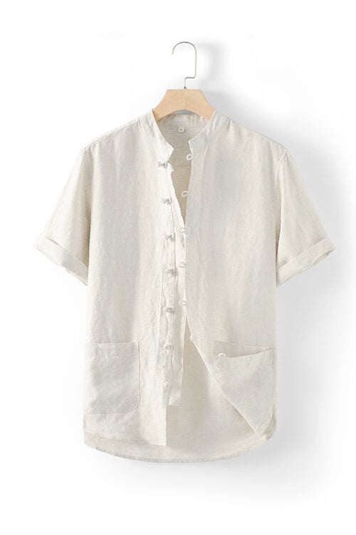 Men's Retro Pockets Linen Frog Button Shirt