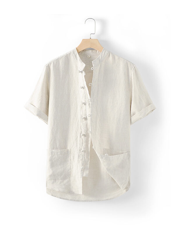 Men's Retro Pockets Linen Frog Button Shirt