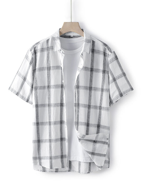 Men's Casual Simple Fresh Plaid Linen Shirt