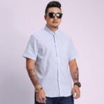 Men's Plus Size Linen Lapel Yarn Dyed Shirt