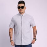 Men's Plus Size Linen Lapel Yarn Dyed Shirt