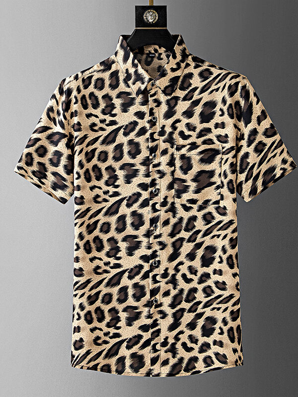 Men Loose Leopard Breathable Shirt Party