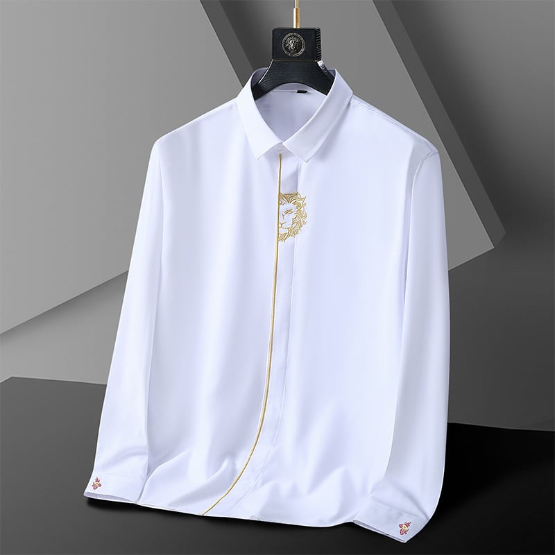 Men's Embroidered Big and Tall Shirt 6 White men's embroidered big and tall long sleeve shirt