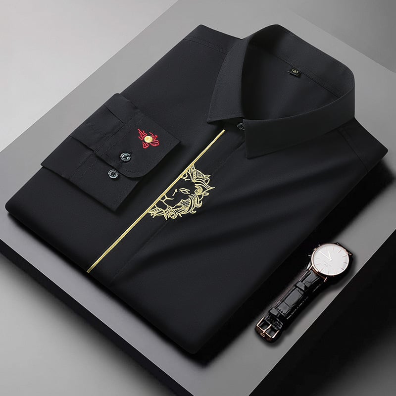 Men's Embroidered Big and Tall Shirt 5 Black men's embroidered big and tall long sleeve shirt